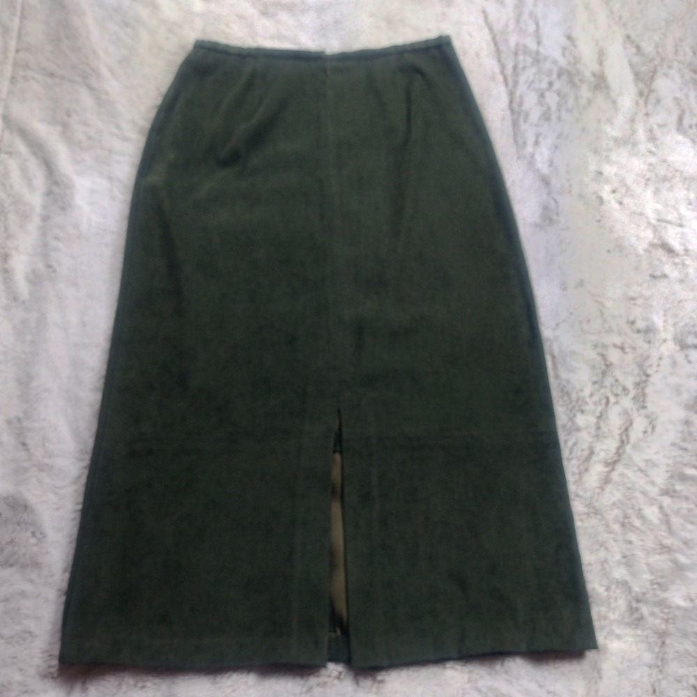 Norton McNaughton Midi Skirt Women's 6 Olive Green Faux Suede Stretch - Picture 3 of 8